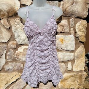 Vintage Flora Lace Babydoll Dress Size Large Bows Coquette Lavender 90s Fairy